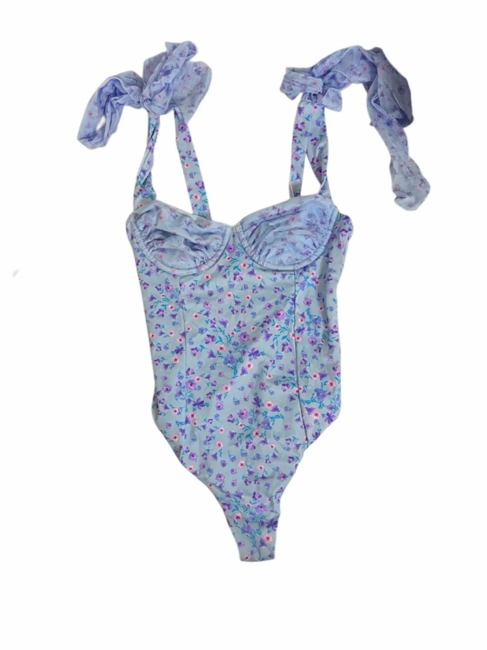 Beach Riot Floral Bow Strap Underwire One Piece Swimsuit Small NWOT - Picture 2 of 6